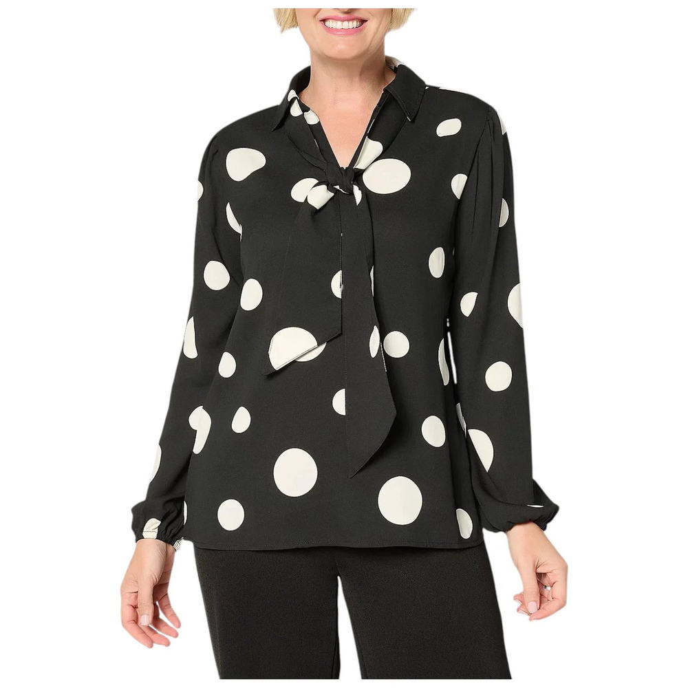 Brandis Women's Dress out Loud Blouson Sleeve Bow Tied Blouse Black - Regular